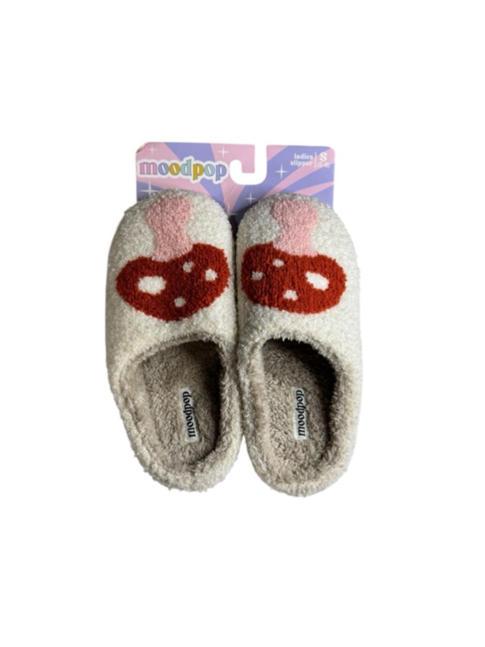 Women's Moodpop White Red Mushroom Slippers Size 5/6